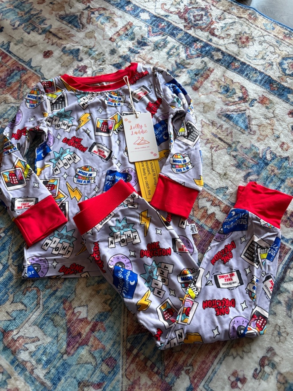 Kids One Direction Pajama Set in Bright Red Trim